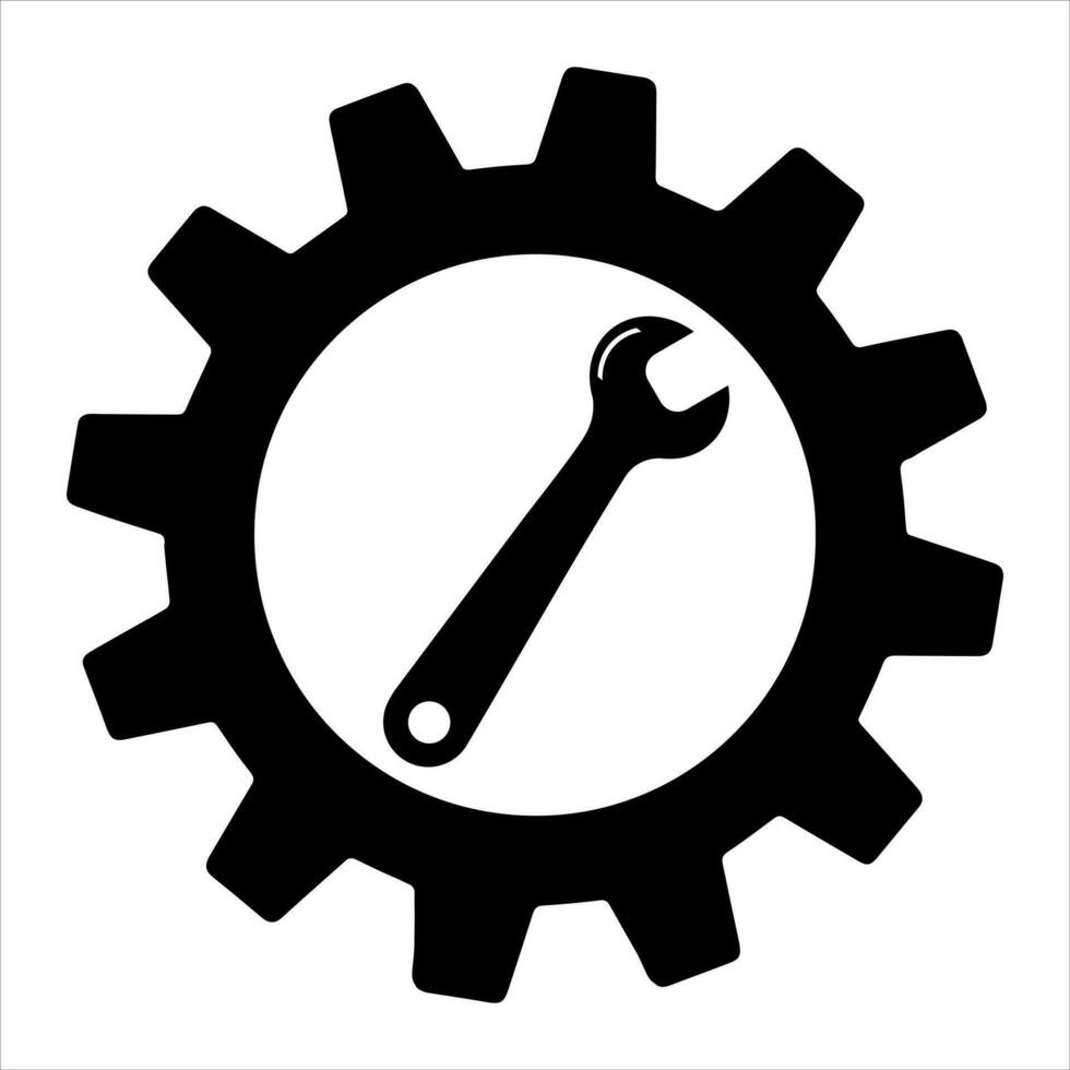 Simple spanner on gear isolated on white background. Icon for apps and websites vector