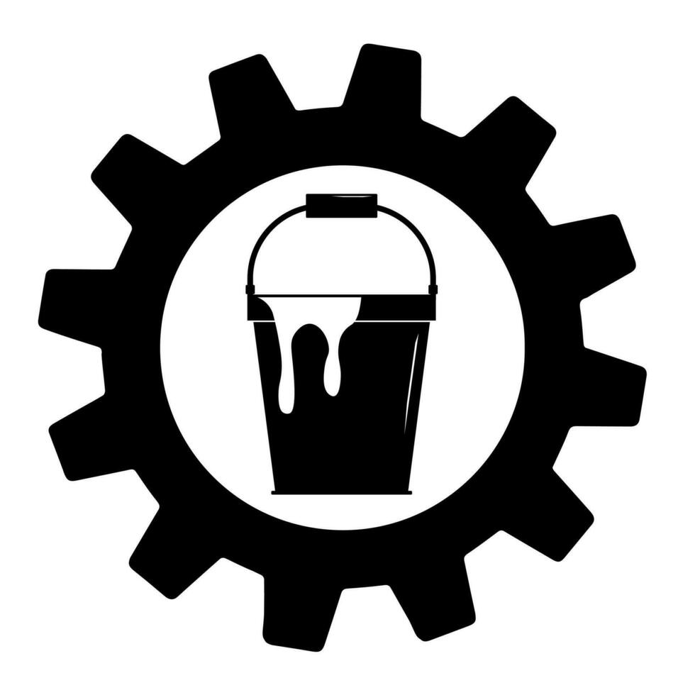 Plastic bucket icon in gear in modern silhouette style design vector