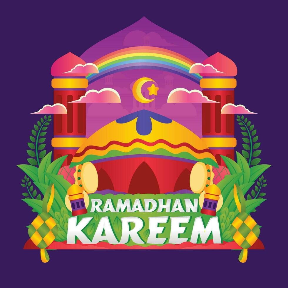 Ramadan greeting card design, in a fun design style vector