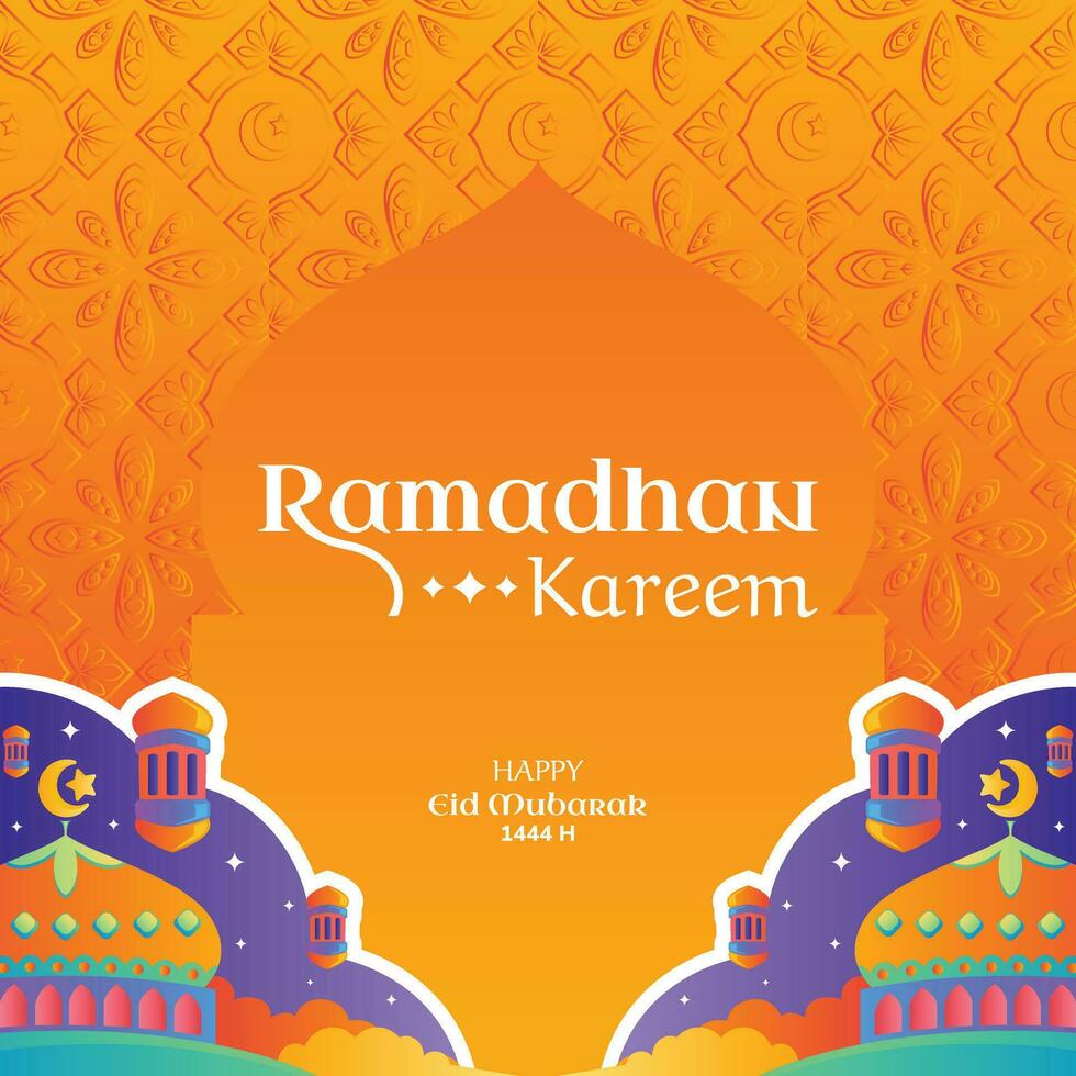 Ramadan greeting card design, in a fun design style vector