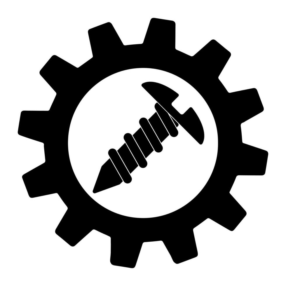 Screw on gear icon illustration, work tool sign symbol vector