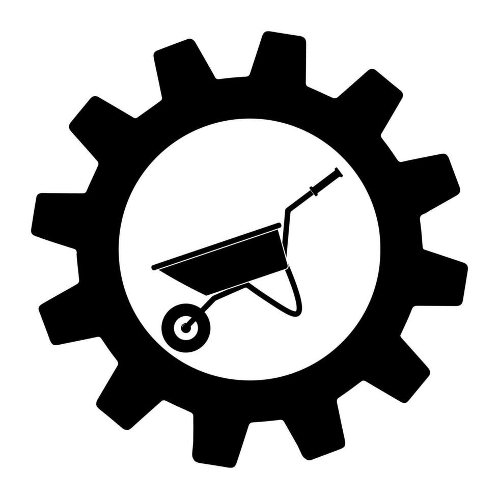 Wheelbarrow cart icon flat in gear. Pictogram on white background vector