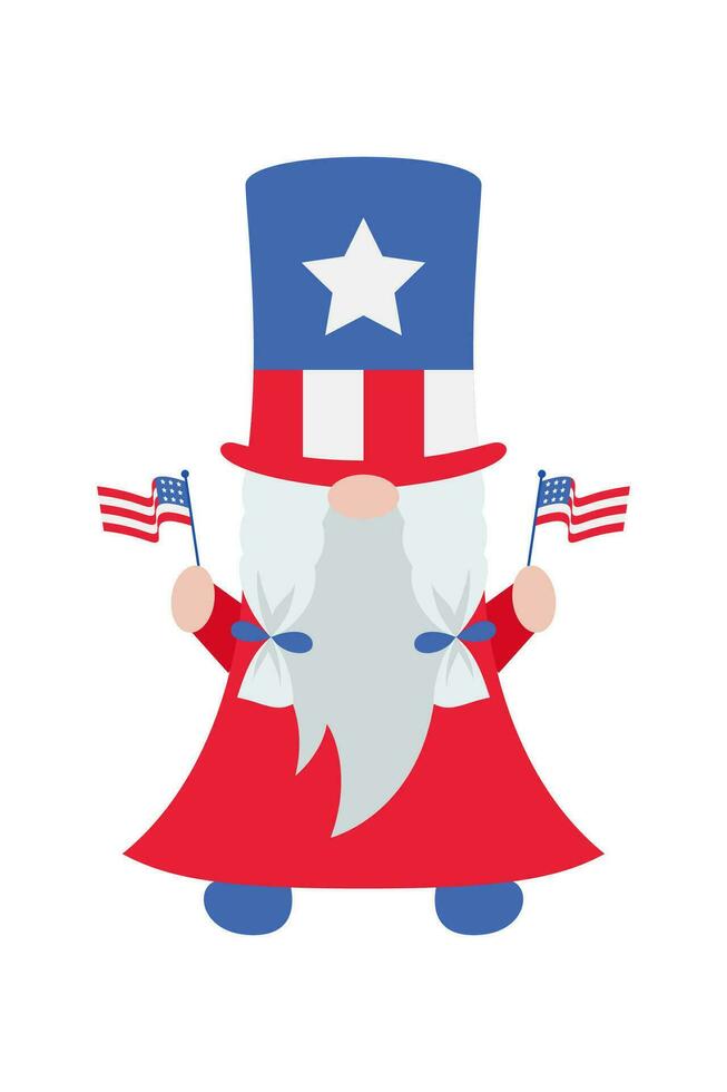 Patriotic Gnomes Illustration. Funny gnomes in America Independence Day costume carnival. 4th of July Gnome Clipart is suitable for Celebrating of 4th of July vector element design.