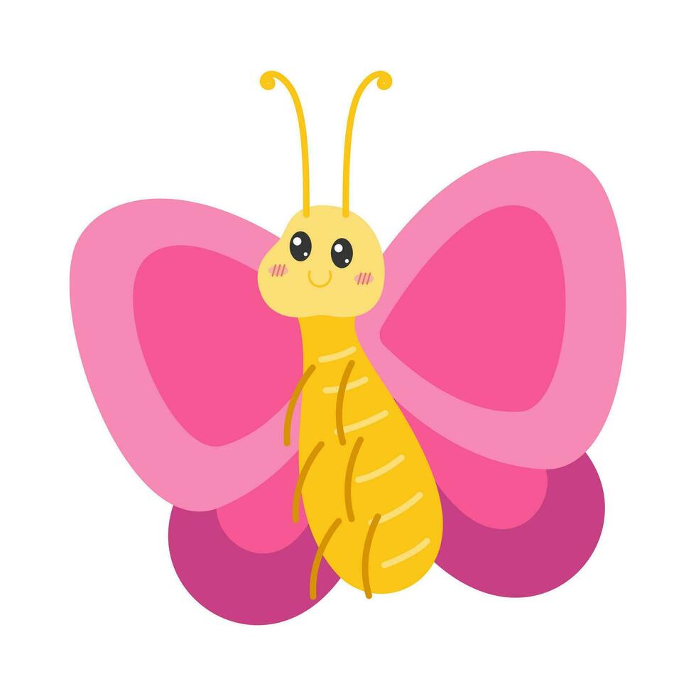 Cute cartoon insects with friendly faces illustration. Cute bugs and insects cartoon characters. Vector flying and crawling animals set