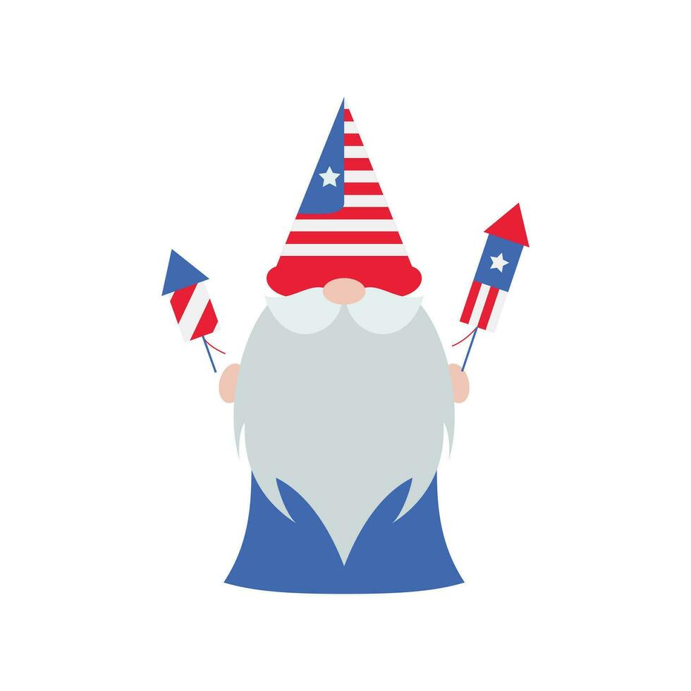 Patriotic Gnomes Illustration. Funny gnomes in America Independence Day costume carnival. 4th of July Gnome Clipart is suitable for Celebrating of 4th of July vector element design.