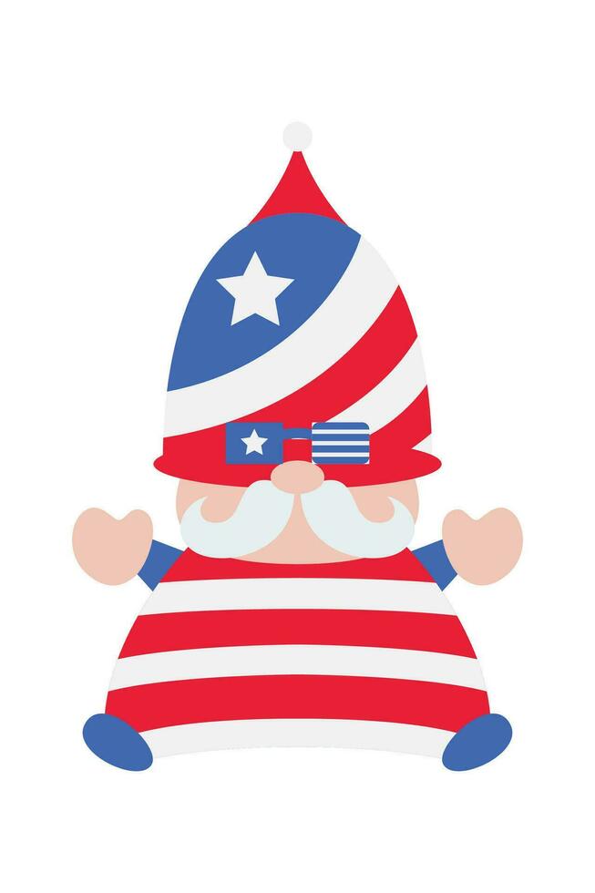 patriótico gnomos ilustración. gracioso gnomos en America independencia día disfraz carnaval. 4to de julio gnomo clipart es adecuado para celebrando de 4to de julio vector elemento diseño.