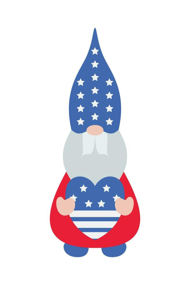 patriótico gnomos ilustración. gracioso gnomos en America independencia día disfraz carnaval. 4to de julio gnomo clipart es adecuado para celebrando de 4to de julio vector elemento diseño.