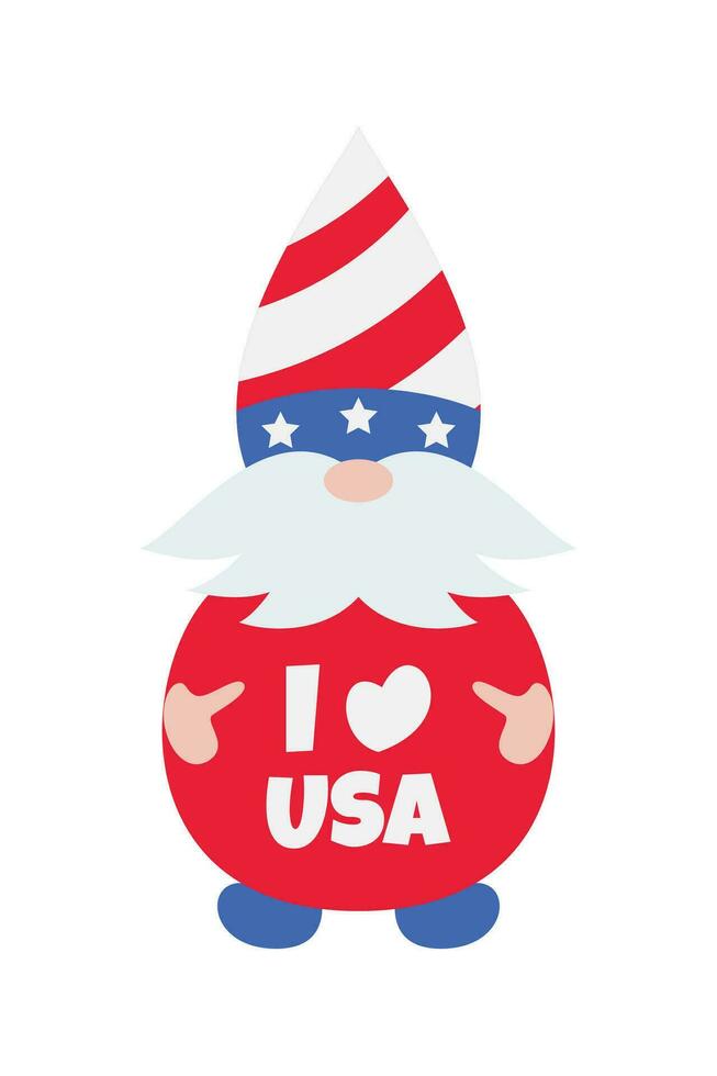 patriótico gnomos ilustración. gracioso gnomos en America independencia día disfraz carnaval. 4to de julio gnomo clipart es adecuado para celebrando de 4to de julio vector elemento diseño.