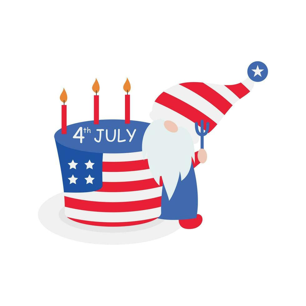 Patriotic Gnomes Illustration. Funny gnomes in America Independence Day costume carnival. 4th of July Gnome Clipart is suitable for Celebrating of 4th of July vector element design.