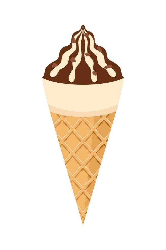 Ice Creams Flat Illustration, Sweet Tasty Desserts, Ice Cream Waffle Cones, Popsicles with Different Toppings Cartoon Vector Illustration