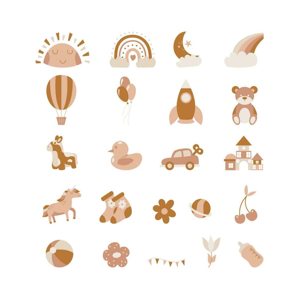 A Cute Clipart Illustration of Baby Nursery With Boho Style. Funny vector illustration for decorating the walls of the nursery. Trendy design in Boho style.