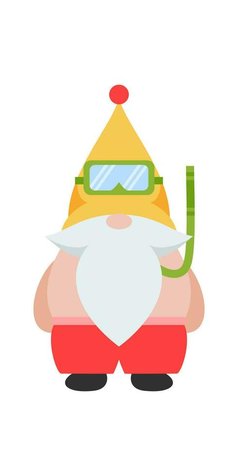 Cute Summer Gnomes. Hello Summer Beach Party With Cute Gnomes Isolated On White. Surfing Gnome Character, Cartoon Illustration. vector