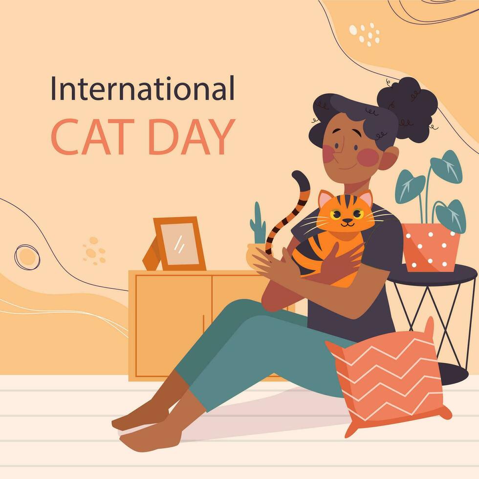 vector flat international cat day illustration