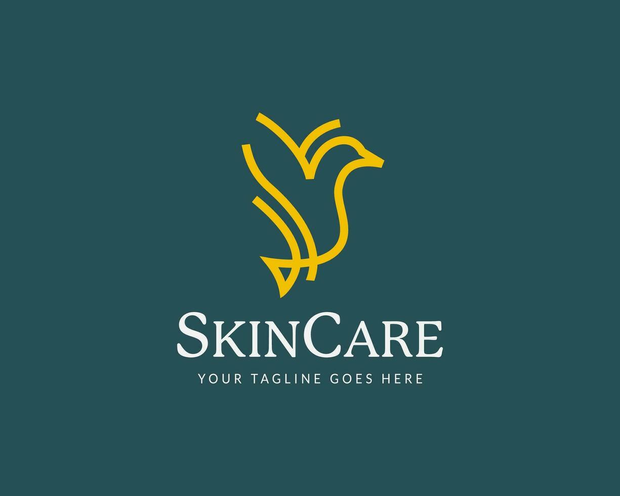 Vector Elegant monoline bird logo design for skin care and beauty