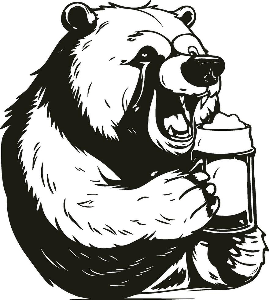 Bear with beer silhouette vector