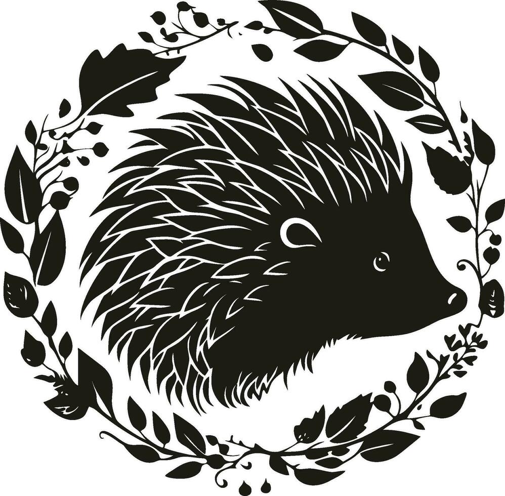 Cute floral Hedgehog silhouette vector