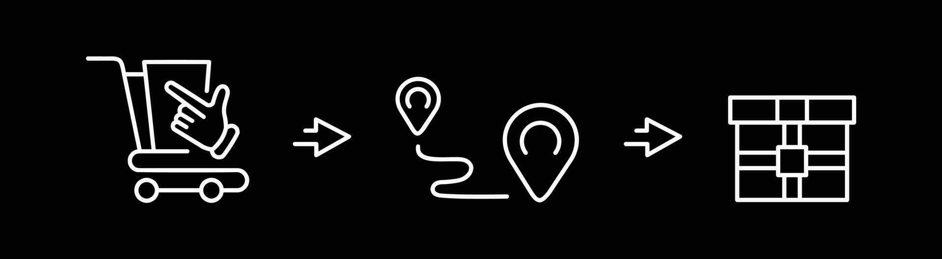 outline icons set about click and collect. Shopping online concepts delivery services steps  concept on black background vector
