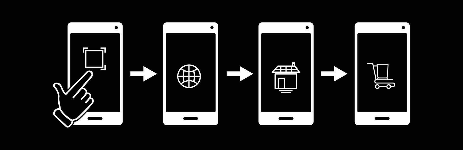 icon set with smartphone QR code scan , scan me Qr code for payment Vector  concept on black background