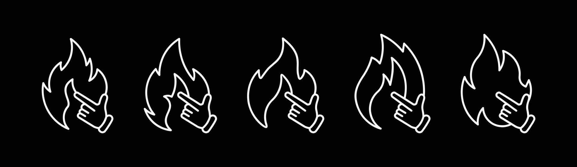 flame of various shapes bonfire vector illustration background white,fire flat line icons set  concept on black background