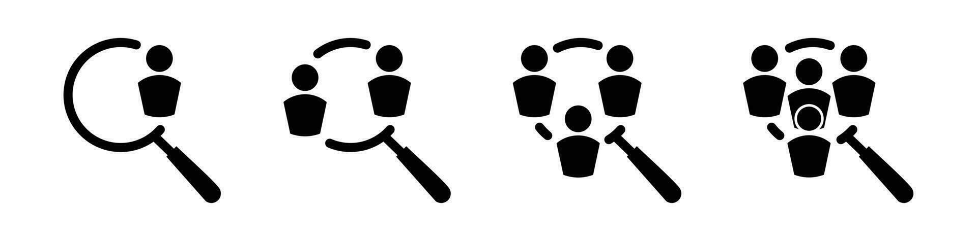 Search job vacancy icon set. Hiring loupe icon. Find people job. We are hiring with magnifier glass icon vector illustration