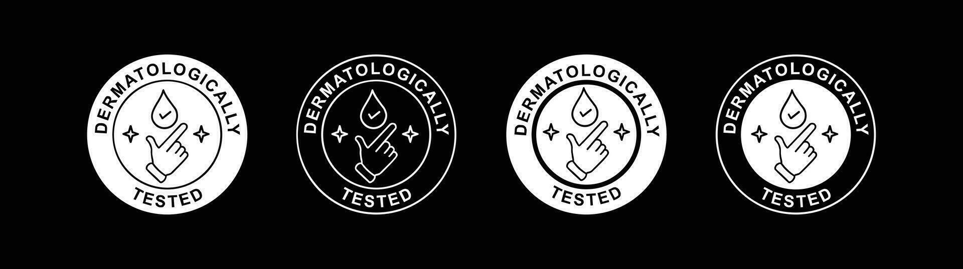 Dermatologically tested icon in line style vector label with water drop. Dermatology dermatologist clinic icon  hand with water logo  concept on black background