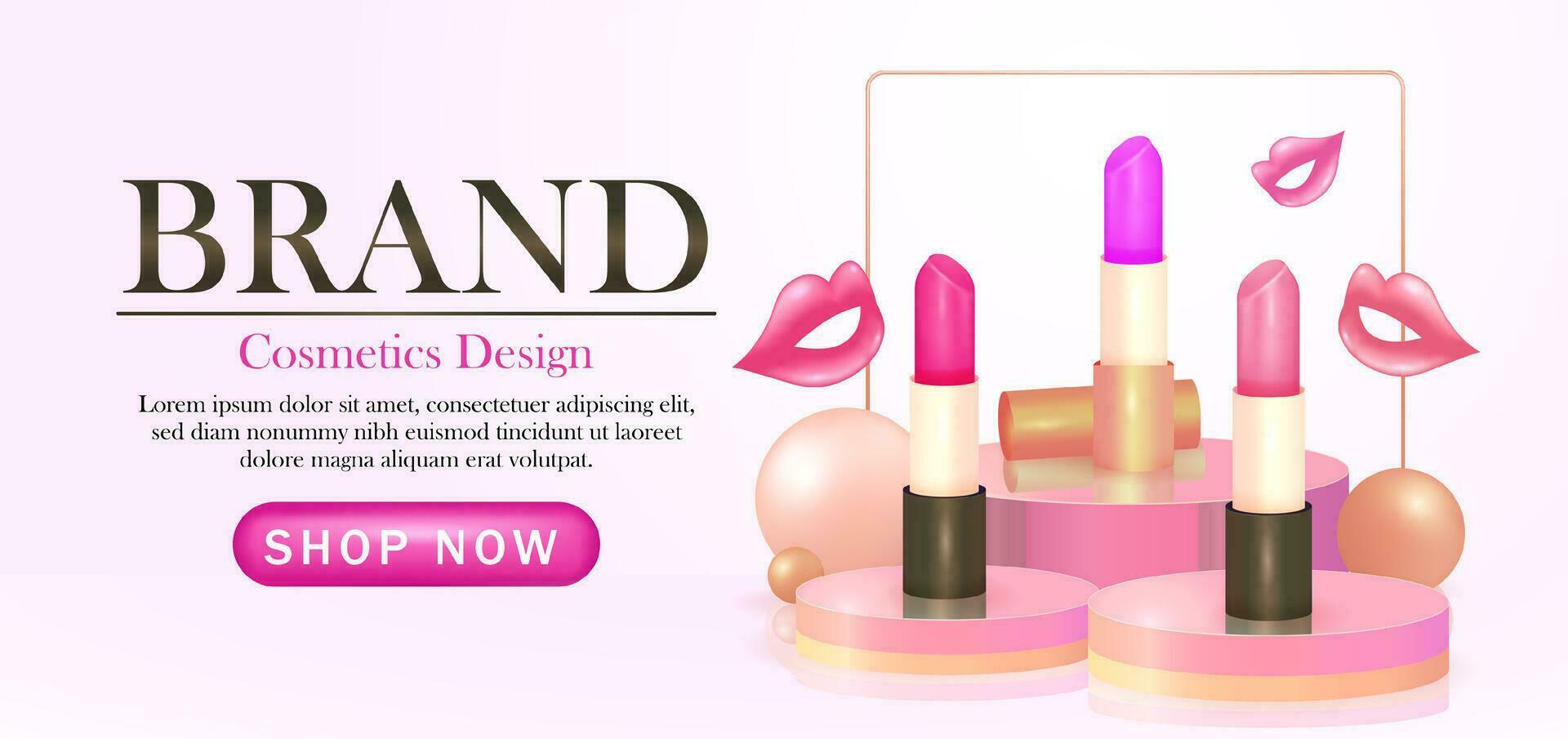 Cosmetic brand lipstick podium, 3d vector. Suitable for product sales advertising vector