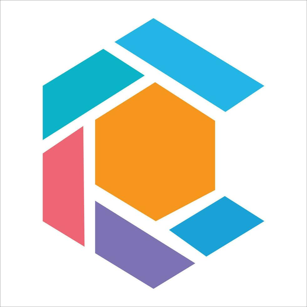 Polygon 3d box inside letter c vector