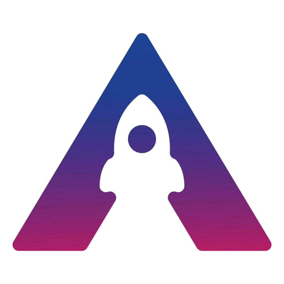 Rocket inside triangle shape forming letter a vector