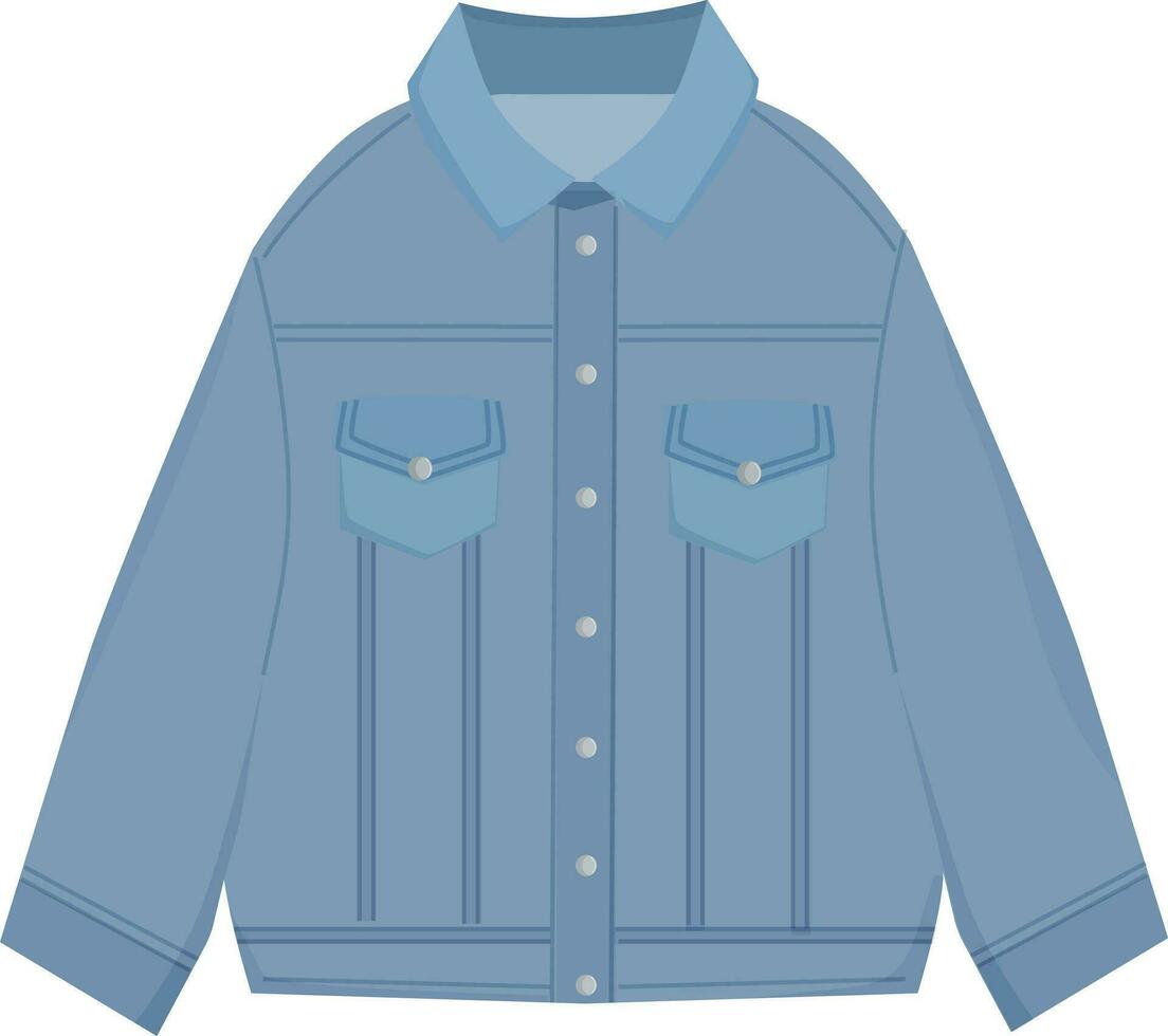 Denim Jacket Vector Illustration. Trendy Fashion Design with Stylish Denim Outerwear. Basic wardrobe. Modern clothes.