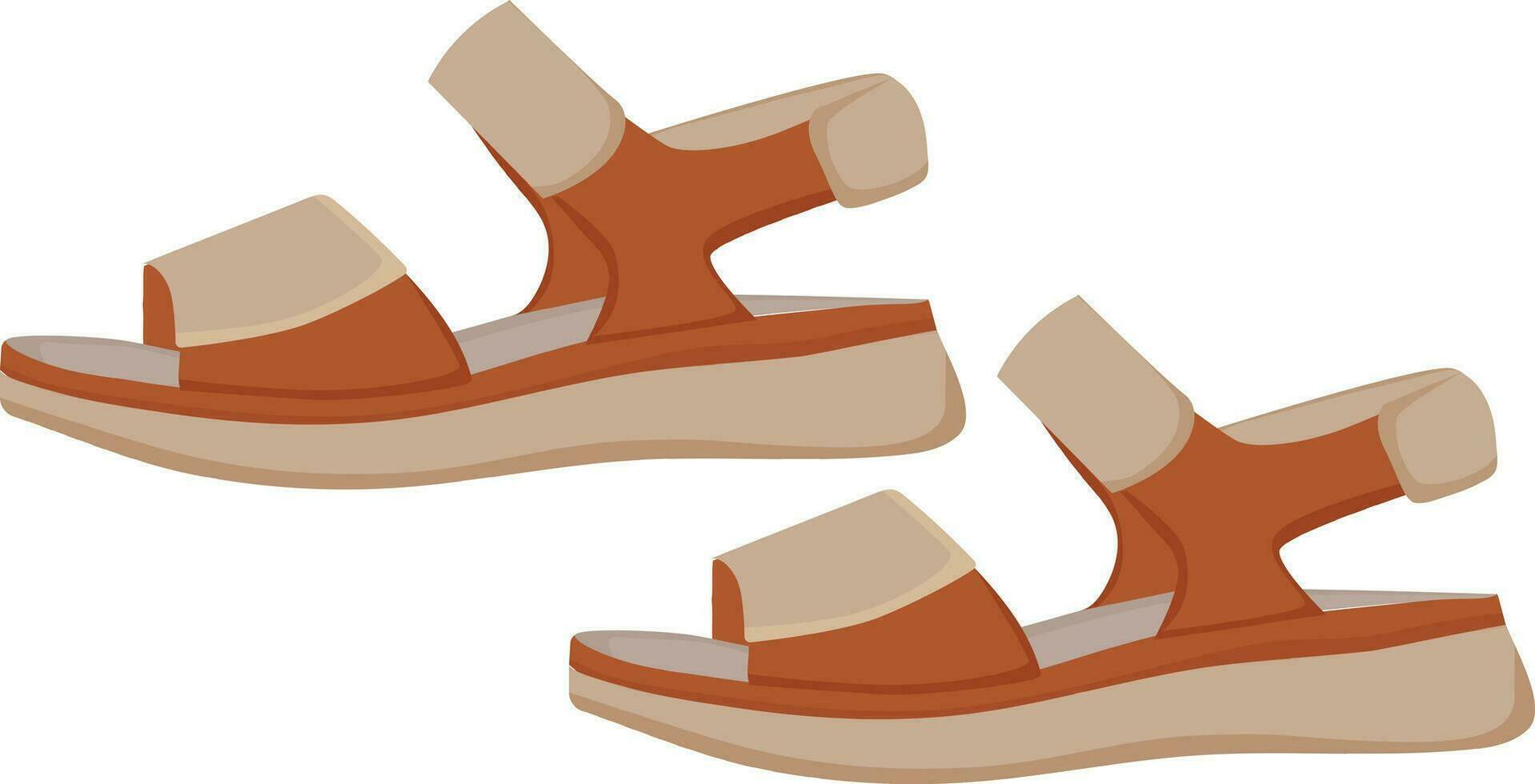 Leather summer sandals. Open summer footwear with straps, low platform isolated on white background background. Summer shoes. Vector illustration.