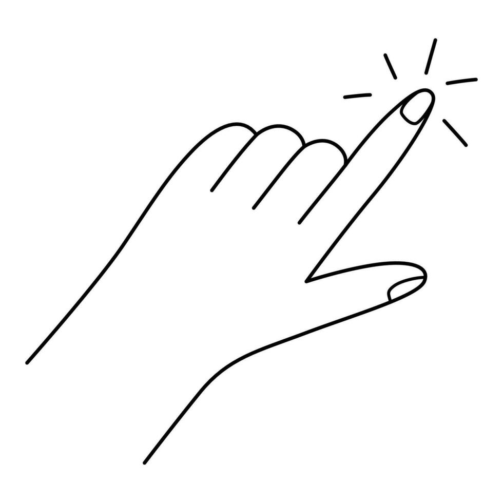 Cute hand pointing gesture. Touch or click icon in line style vector