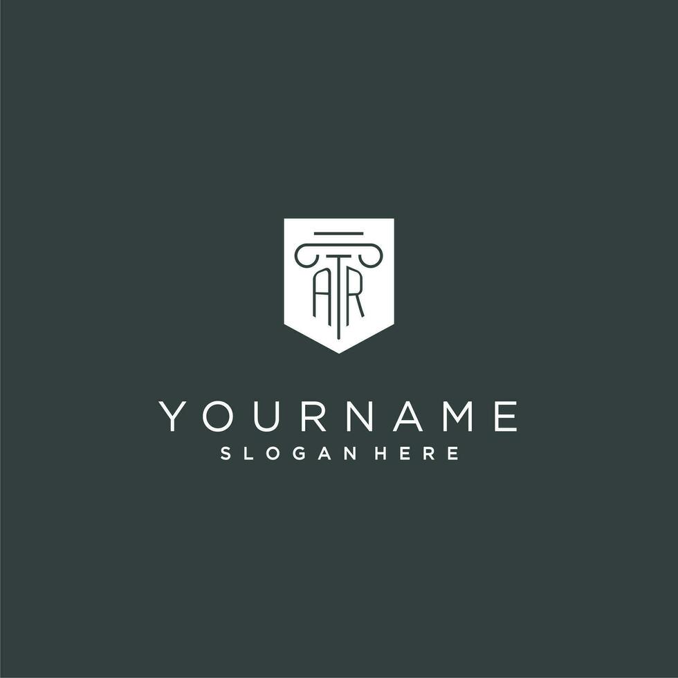 AR monogram with pillar and shield logo design, luxury and elegant logo for legal firm vector
