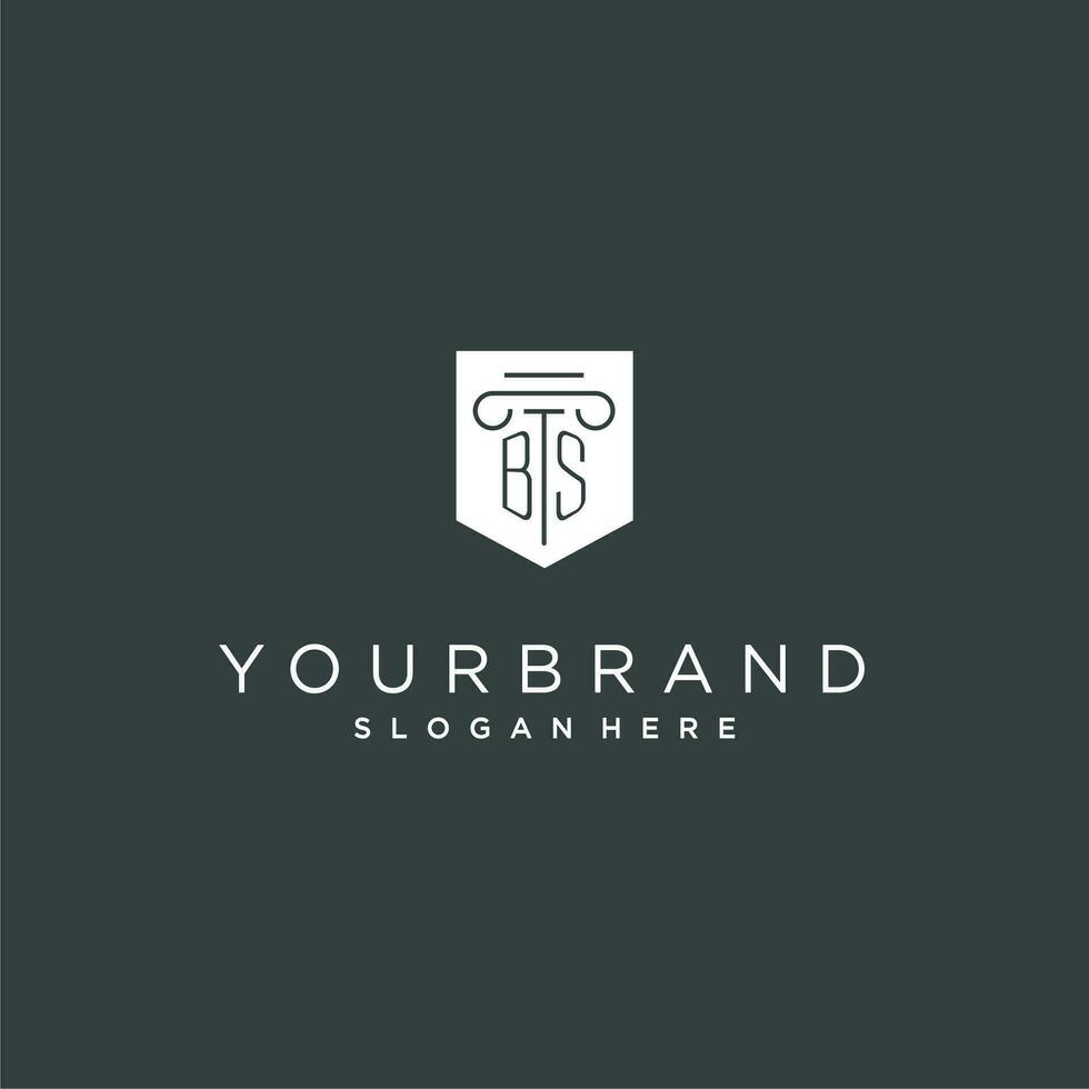 BS monogram with pillar and shield logo design, luxury and elegant logo for legal firm vector