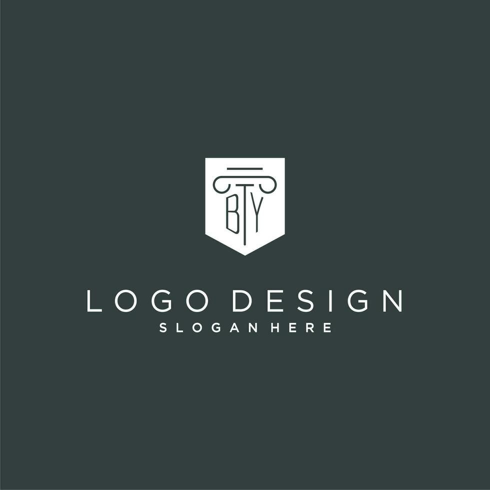 BY monogram with pillar and shield logo design, luxury and elegant logo for legal firm vector