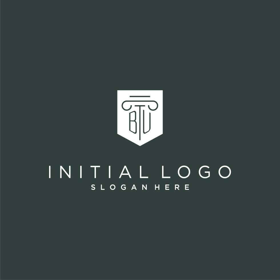 BU monogram with pillar and shield logo design, luxury and elegant logo for legal firm vector
