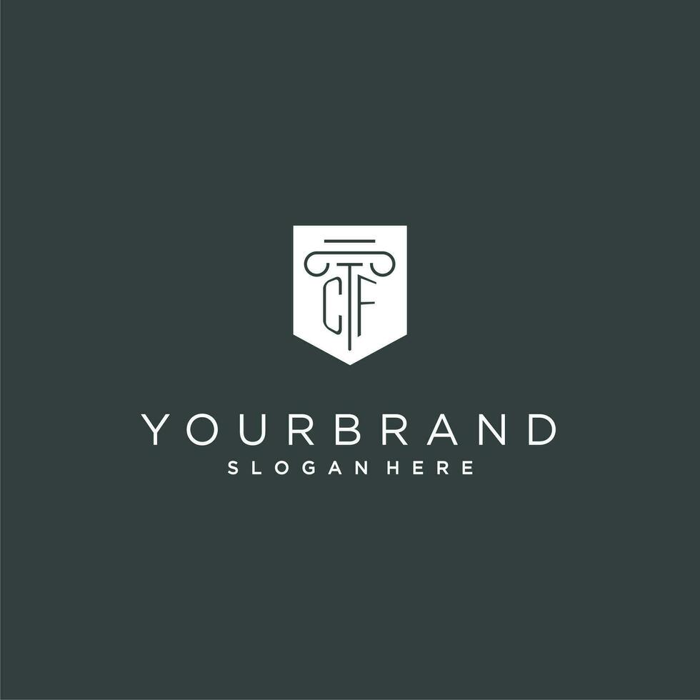 CF monogram with pillar and shield logo design, luxury and elegant logo for legal firm vector