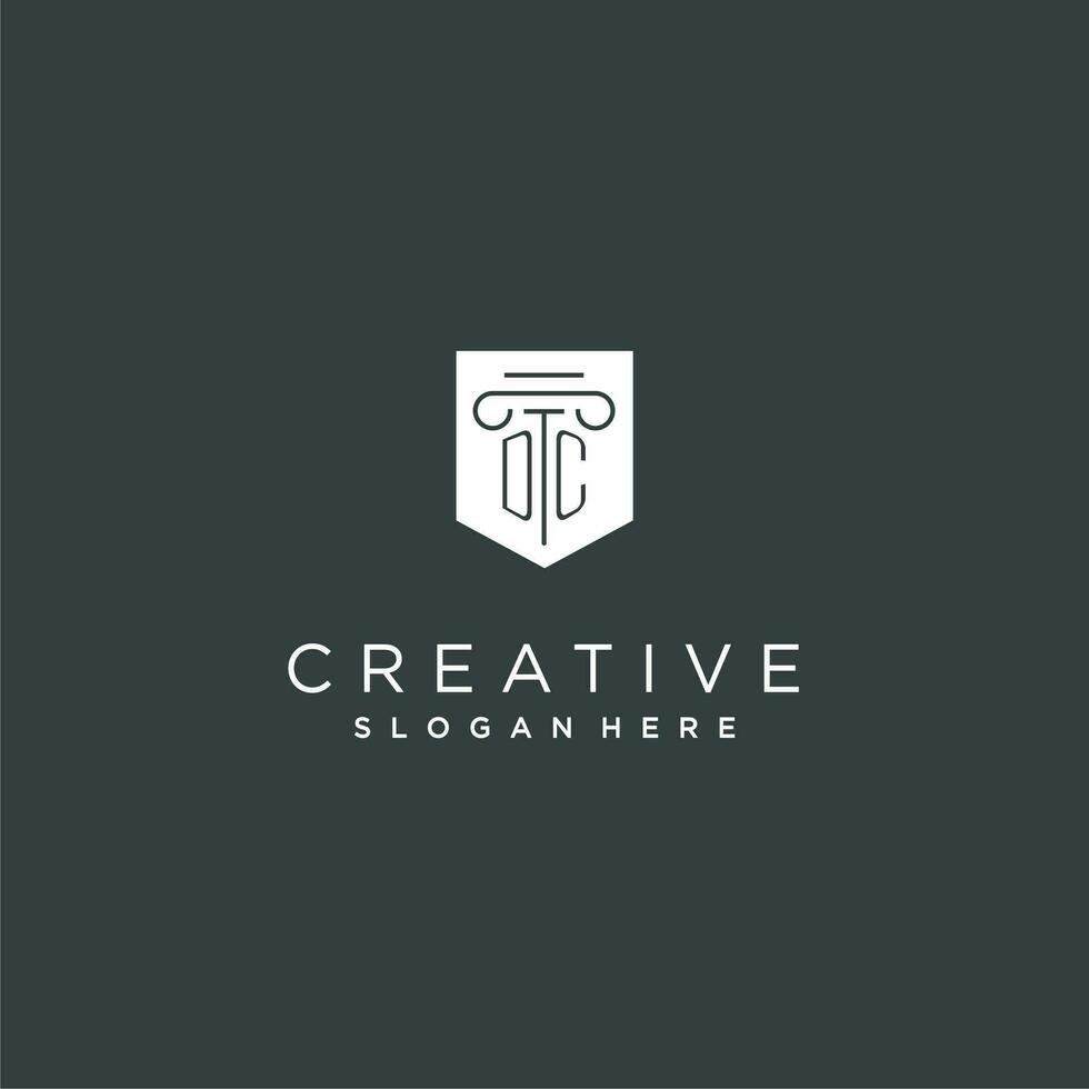 DC monogram with pillar and shield logo design, luxury and elegant logo for legal firm vector