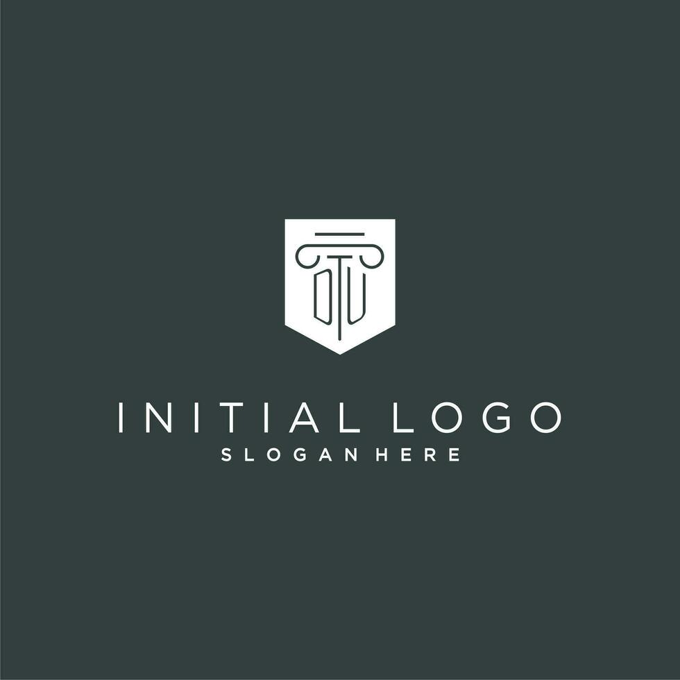 DU monogram with pillar and shield logo design, luxury and elegant logo for legal firm vector