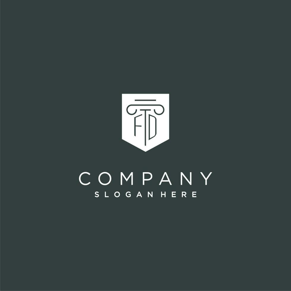 FD monogram with pillar and shield logo design, luxury and elegant logo for legal firm vector
