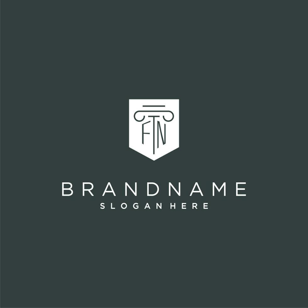 FN monogram with pillar and shield logo design, luxury and elegant logo for legal firm vector