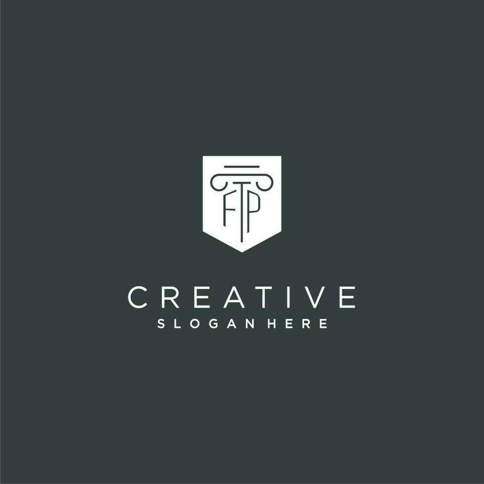 FP monogram with pillar and shield logo design, luxury and elegant logo for legal firm vector