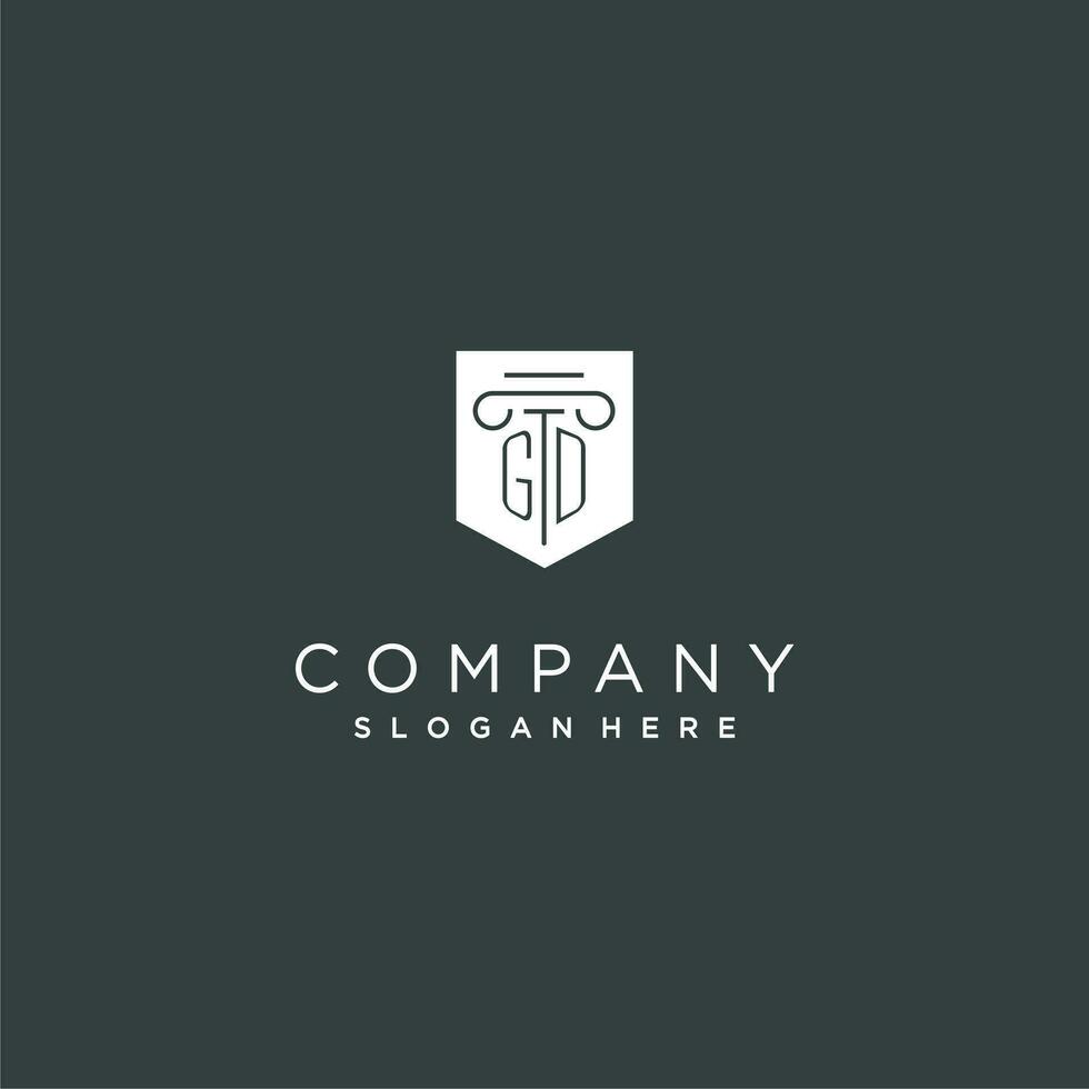 GD monogram with pillar and shield logo design, luxury and elegant logo for legal firm vector