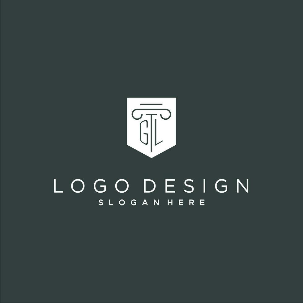 GL monogram with pillar and shield logo design, luxury and elegant logo for legal firm vector