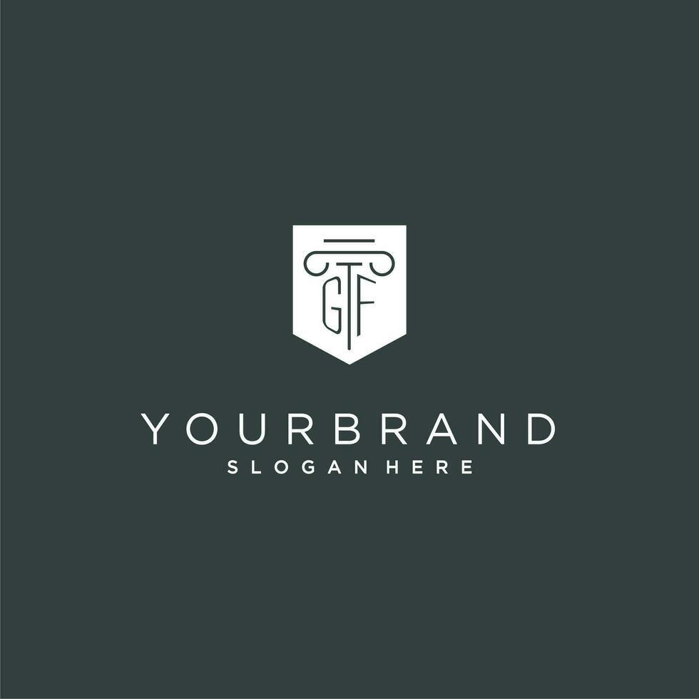 GF monogram with pillar and shield logo design, luxury and elegant logo for legal firm vector