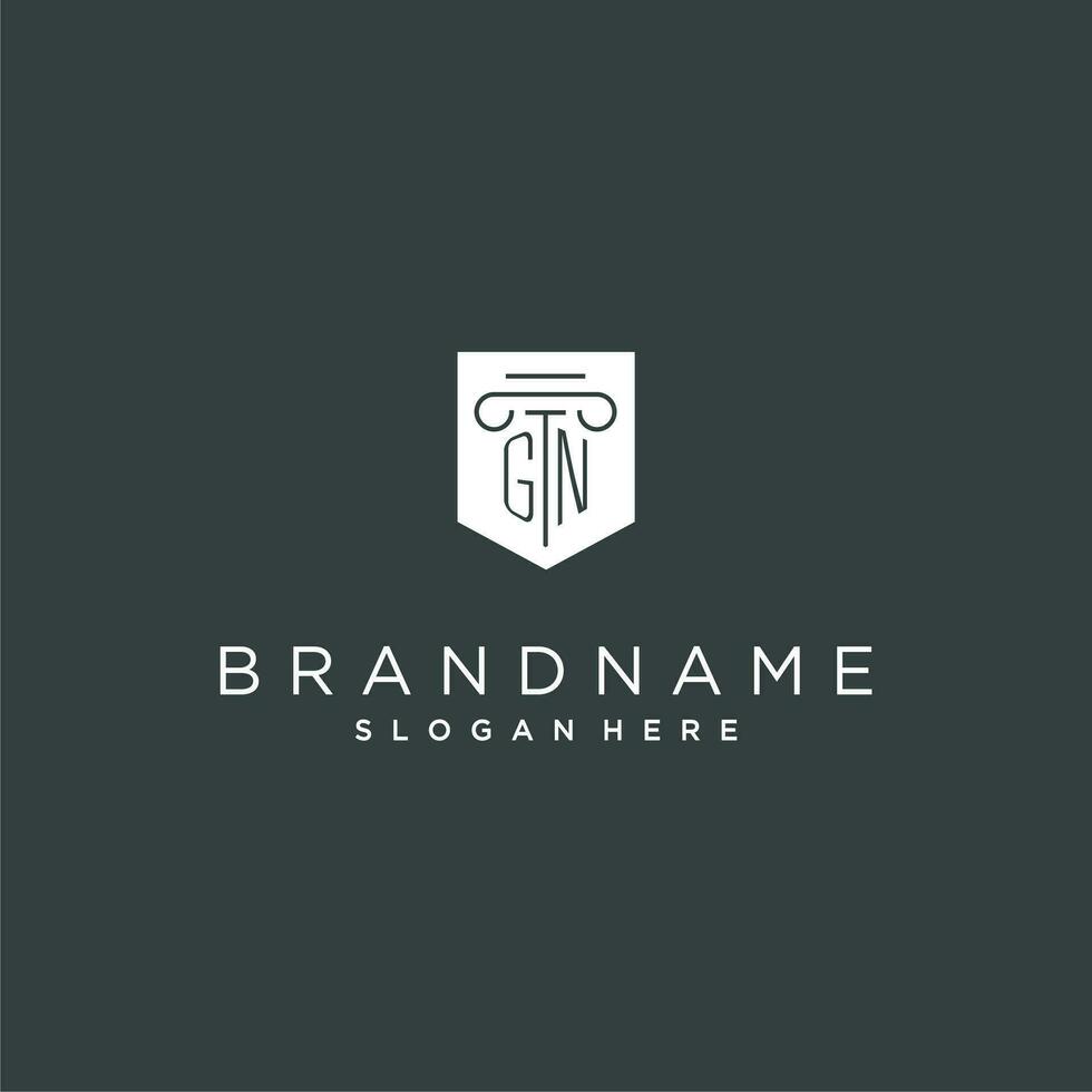 GN monogram with pillar and shield logo design, luxury and elegant logo for legal firm vector