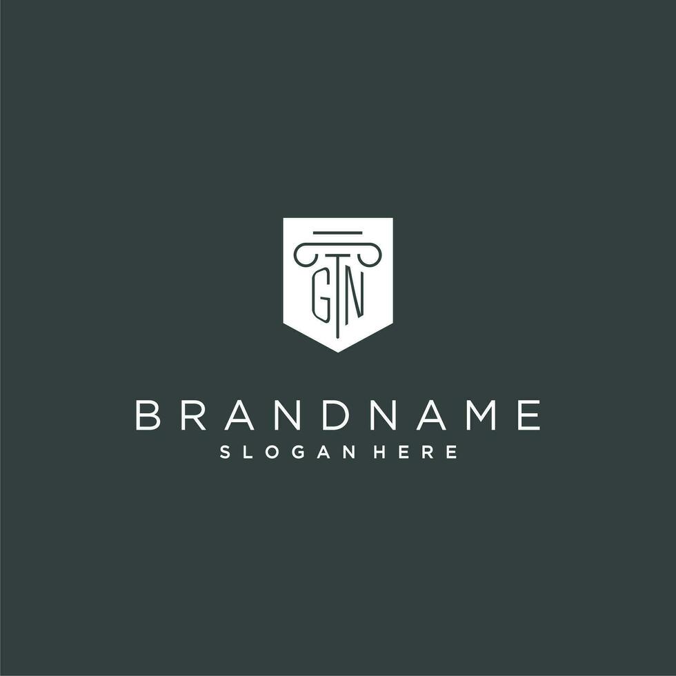 GN monogram with pillar and shield logo design, luxury and elegant logo for legal firm vector