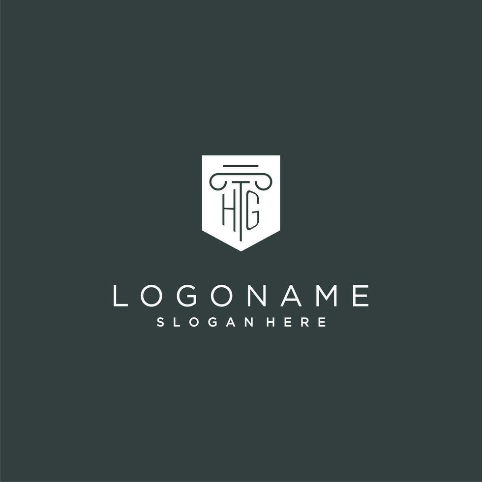 HG monogram with pillar and shield logo design, luxury and elegant logo for legal firm vector