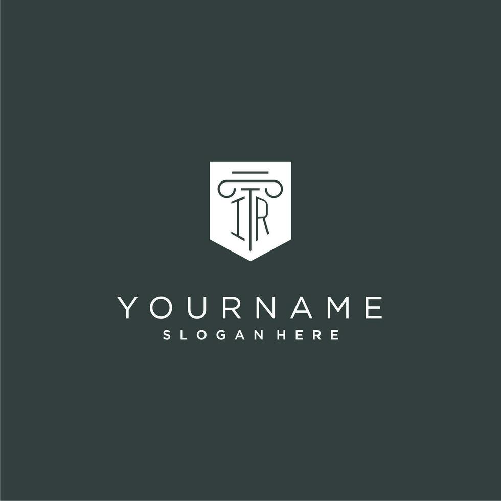 IR monogram with pillar and shield logo design, luxury and elegant logo for legal firm vector