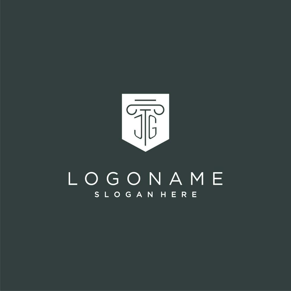 JG monogram with pillar and shield logo design, luxury and elegant logo for legal firm vector