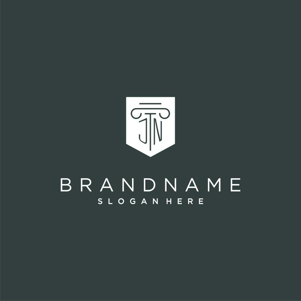 JN monogram with pillar and shield logo design, luxury and elegant logo for legal firm vector